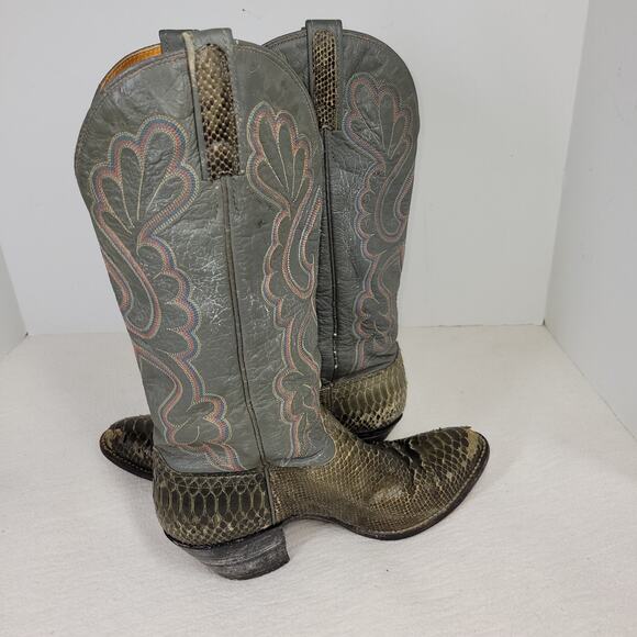 J Chisholm Boots Womens Sz 7.5M Gray Rodeo Western Python Snakeskin Leather Boot - Picture 13 of 16